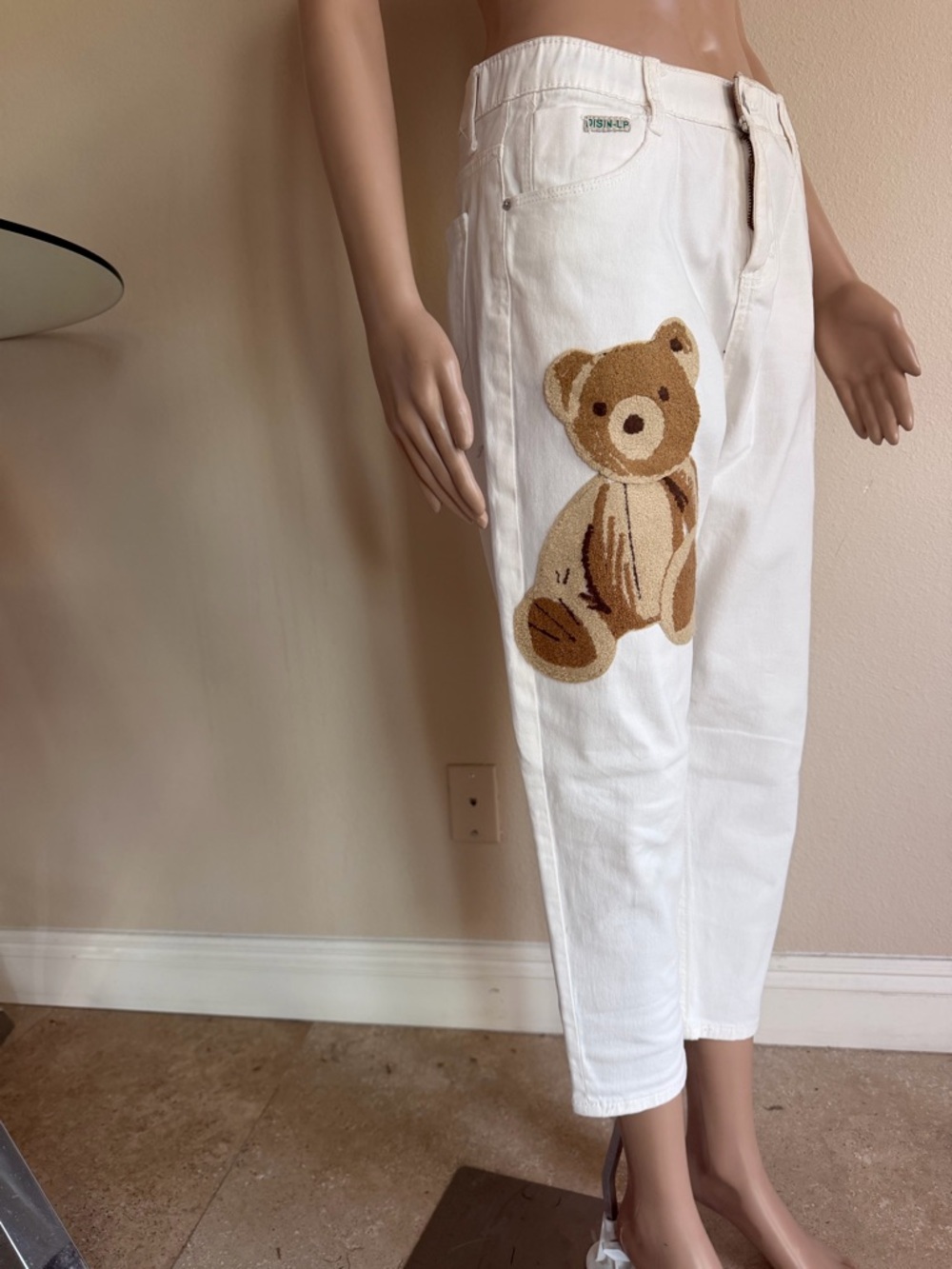 White  Teddy Patch Cropped Jeans